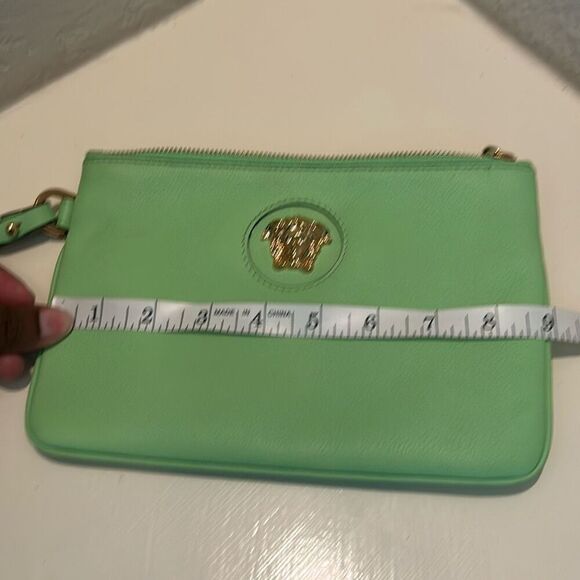 Versace Zip Top Medusa Emblem Wristlet Clutch Lime Green Leather Luxury - Picture 11 of 13
